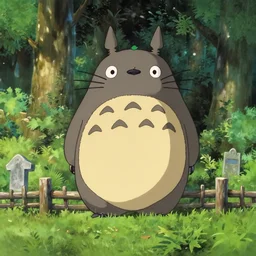 film frame in the style of totoro by ghibli studio, sunny forest lanscape and graveyards, wooden fence