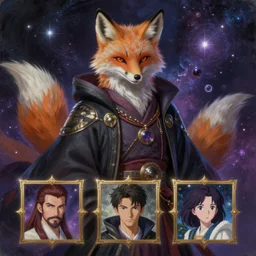 a stylized painting of an avatar of an awesome cosmic powerful luxurious foxfolk mage themed around death and the cosmos, in the style of dnd beyond avatar portraits, beautiful, artistic, elegant, lens flare, magical, lens flare, nature, realism, stylized, art by jeff easley and genndy tartakovsky and hayao miyazaki