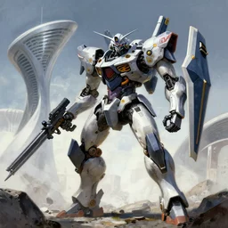combat mecha in the style of frank franzetta and zaha hadid