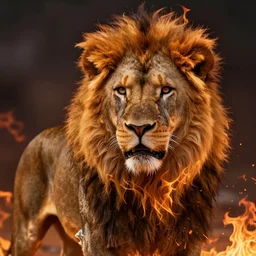 fire lion, flaming, detail, realistick, unreal engine, cinematic