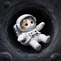a cute cat astronaut falling into a black hole, by qifeng ling, artstation, trending, digital art, detailed, featured, crisp and sharp, ambient light, cute