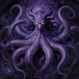 tentacles in universe, god, DARK PURPLE SCHEME, by studio ghibli painting,by Joaquin Sorolla rhads Leyendecker, by Ohara Koson and Thomas Kinkade