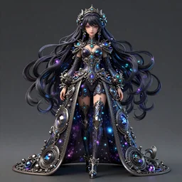 anime girl with clothes with cosmic, magic long hair, beautiful and correct and high detail of the face, super - resolution, hsl, 2 - bit, vr, uniform, nano, senary, rtx, insanely detailed and intricate, hypermaximalist, elegant, ornate, hyper realistic, super detailed, full body, full body shot,
