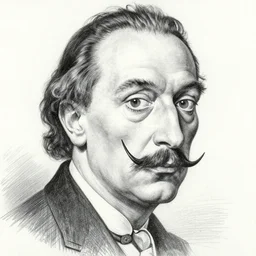 Close-up of Descartes, pencil drawing. El Greco, Remedios Varo, Salvador Dali, Carl Gustav Carus, John Atkinson Grimshaw. Blue tint. Symetrical, logo, geometric shapes.