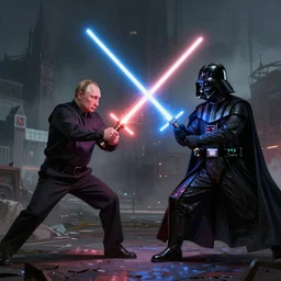 putin vs darth vader lightsaber battle digital art