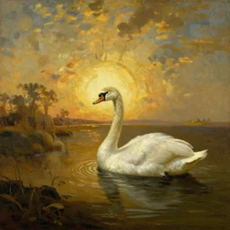 leda with swan in a stunning landscape, golden light in center of painting, oil painting by frans hals