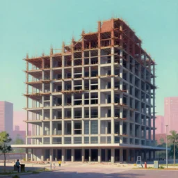 a beautiful very detailed painting of unfinished building movie house by pierre de meuron, vaporwave, archdaily, wallpaper, highly detailed, trending on artstation.