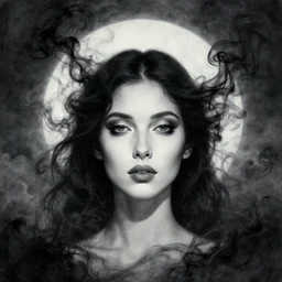 closeup digital portrait of a magical woman, black smoke from heaven, notan sun, abstract, surreal, painted by michael whelan, artgerm, greg rutkowski and luis royo