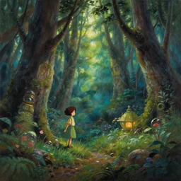 oil painting of fantasy magic forest, by ghibli, pixar, disney, albert bierstadt, 4 k, high detail