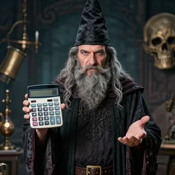 wizard holding a calculator