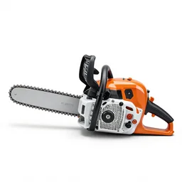 sleek chainsaw, professional product shot, isolated on a pure white background, centered, entire object in frame, sharp focus, soft studio lighting