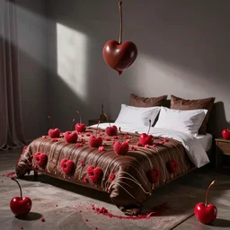 chocolate drizzle cherry bedroom, raspberry icing flower decorations, fantasy, sylvain sarrailh, alena aenami, james jean