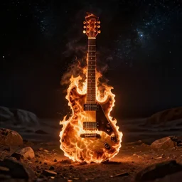 burning guitar in outer space