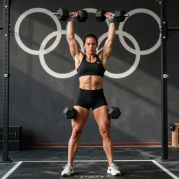 Willow Rosenberg as a muscular crossfit athlete, lifting a heavy dumbbell at the Olympics