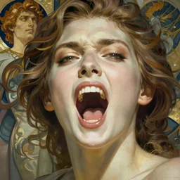 digital character concept art by artgerm and greg rutkowski and alphonse mucha. closeup open female mouth, defiant, light effect, 8 k, hyper detailed, intricate, elegant, digital painting, artstation, smooth, sharp focus