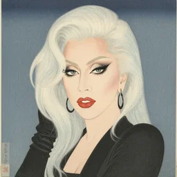 a portrait of ladygaga. shin hanga and kawanabe kyosai and cory loftis and rossdraws and wlop - h 7 0 4