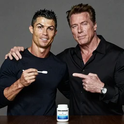 a photo of Cristiano Ronaldo and Arnold Schwarzenegger high on meth by Annie Leibovitz