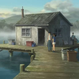 movie scene of a old wooden dock and bait and tackle shack on a very misty day, greg rutkowski, loish, rhads, ferdinand knab, makoto shinkai and lois van baarle, artgerm, pixar, ilya kuvshinov, rossdraws, tom bagshaw, global illumination