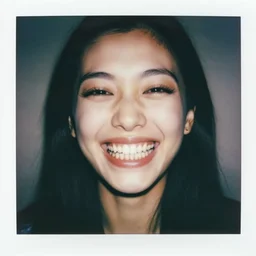 portrait of a smiling woman with too many teeth. hundreds of teeth. hq photo, surreal, harsh lighting. polaroid type 6 0 0. fear. unnerving. unreality. menacing