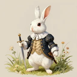 « illustration of a white rabbit dressed as a seventeenth - century french musketeer with a sword in his hand. digital art, exquisite details »