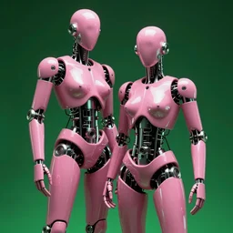 hyperrealistic postmodern mechanical iridescent pink humanoids performing concept art santiago caruso de chirico sharp very dramatic green light 8k low angle shallow depth of field