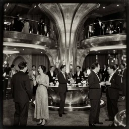 1930 party in an futuristic hotel, photograpgy, dagurrotype