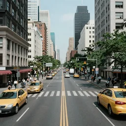 a busy metropolitan street on a clear day, in hyperrealism style