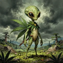 sensible cannabis alien chick, illustrated and inked by ralph mcquarrie, beautiful concept art