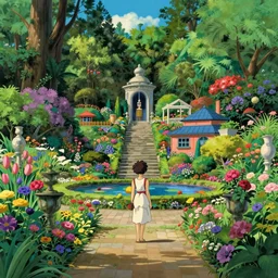 the beautiful gardens of eden, aesthetic, divine, stunning view, by hayao miyazaki, by paolo uccello, colorful