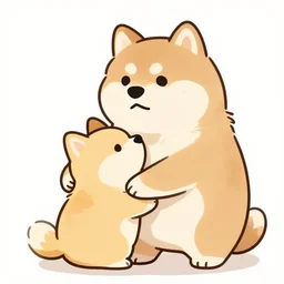 a very tall and chubby anthro dog hugging his smaller human partner, cute, furry art, digital art