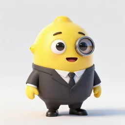 a 3d render of a lemon character with a business suit on, 24 mm lens