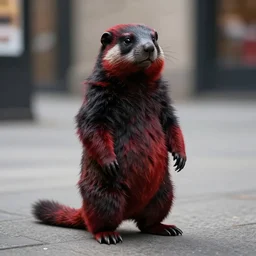 red sona furry, stoat | urbanscene photorealism | coalpunk masculine sona black