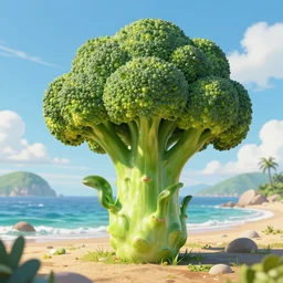 portrait of a broccoli creature on a beautiful island, highly detailed, digital painting, artstation, 8 k
