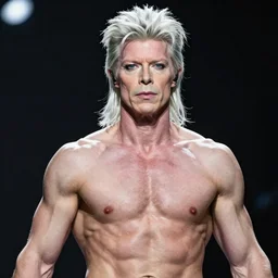 bodybuilder david bowie with long white hair
