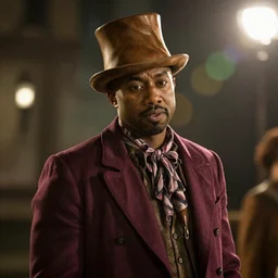 Portrait of Kanye West as willy wonka in Skyrim, splash art, movie still, cinematic lighting, dramatic, octane render, long lens, shallow depth of field, bokeh, anamorphic lens flare, 8k, hyper detailed, 35mm film grain