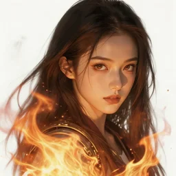 azctec warrior, young lena headey, finely detailed, perfect face, exquisite details, fire magic, mid view, design on a white background, by studio muti, greg rutkowski makoto shinkai takashi takeuchi studio ghibli