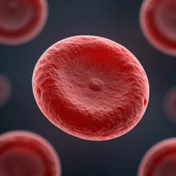 closeup studio photograph of a red blood cell, dramatic lighting, edited in photoshop