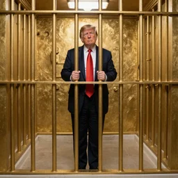 Donald Trump as a convict in a golden prison cell