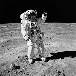 Lance Armstrong landing on the moon, black and white photography