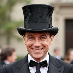 a photo of a smiling man wearing a top hat