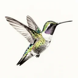 a hummingbird in flight, beautiful ink drawing, pen on paper, by alphonso dunn and rick shaefer, award winning, trending on artstation