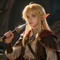 an wood elf boy getting ready for an high fantasy adventure, anime style,