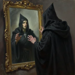 a dark sorcerer summoning his reflection out of a mirror, extremely detailed oil painting by greg rutkowski, anato finnstark, and brian chippy dugan, trending on artstation