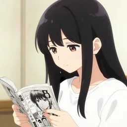 anime girl reading manga by Shimoda, Hikari