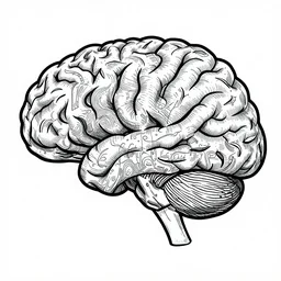 unthinkable complexity, mind-blowing, abstract data art, in the shape of a brain, in the style of Ralph Steadman