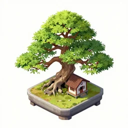 bonsai tree house, isometric game asset, digital art, detailed drawing, artstation