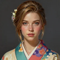 stunning, breathtaking, awe - inspiring award - winning concept art face portrait painting by steve mccurry of kiernan shipka wearing a colorful yukata, unreal engine, trending on artstation