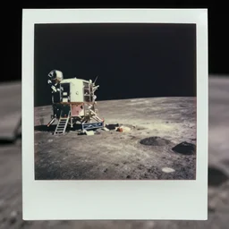 american and russian base on the moon, polaroid, vintage photo, grainy, damaged, faded, highly detailed realistic, 5 0 mm, dslr, hd, 8 k, hasselblad film bokeh, soft light photographed on expired color film