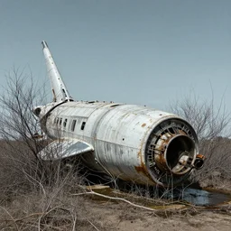 abandoned rocket ship, distant knotted branches, dry brush, wash, extremely detailed