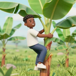 nigerian young man climbing a banana tree 3 d art